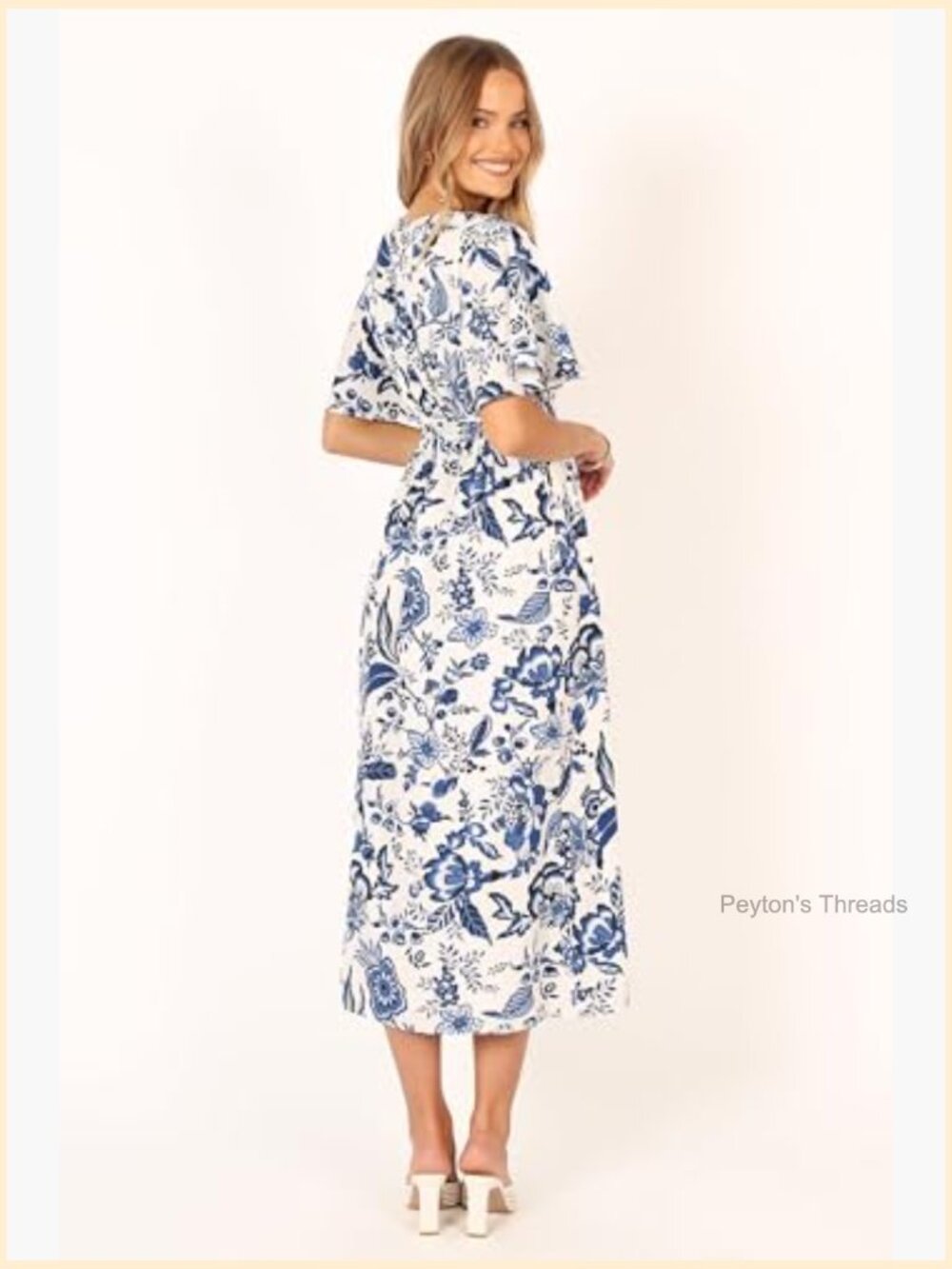 Women's Floral Midi Wrap Dress with Attached Tie Waist - Picture 6 of 7